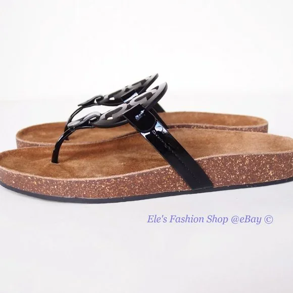 ❤️ NIB Tory Burch Miller Cloud Patent Leather Sandal Black US 10.5 AUTHENTIC - Picture 8 of 15